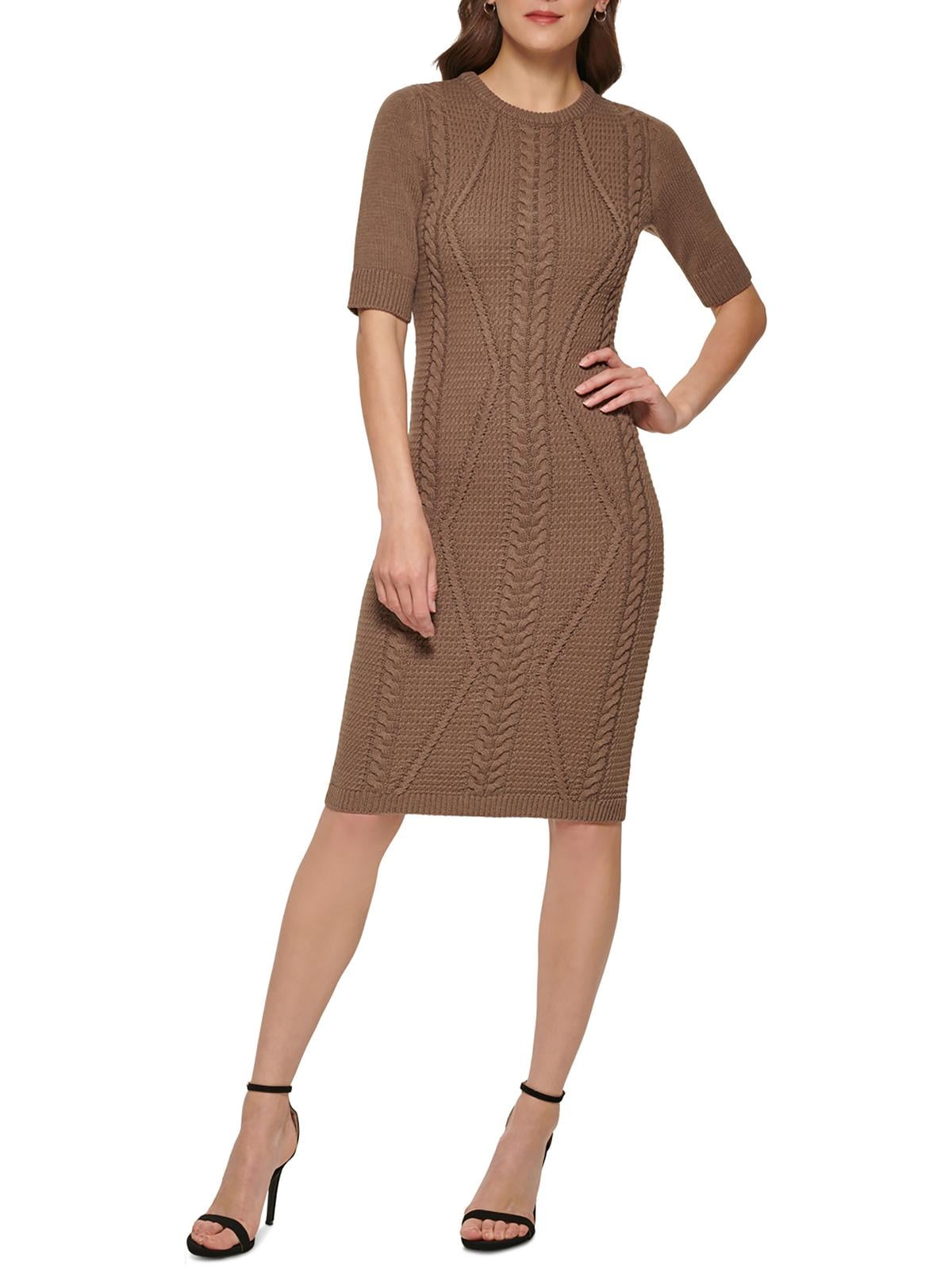 DKNY Womens Cable Knit Midi Sweaterdress