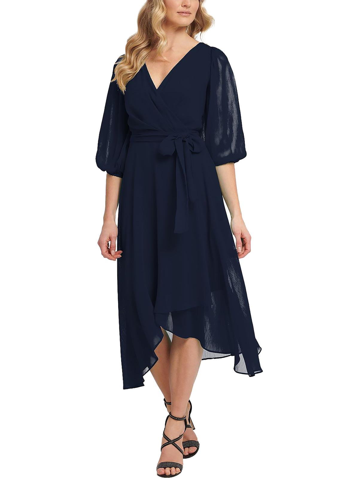 DKNY Womens Chiffon Faux Wrap Midi Dress - Walmart.com