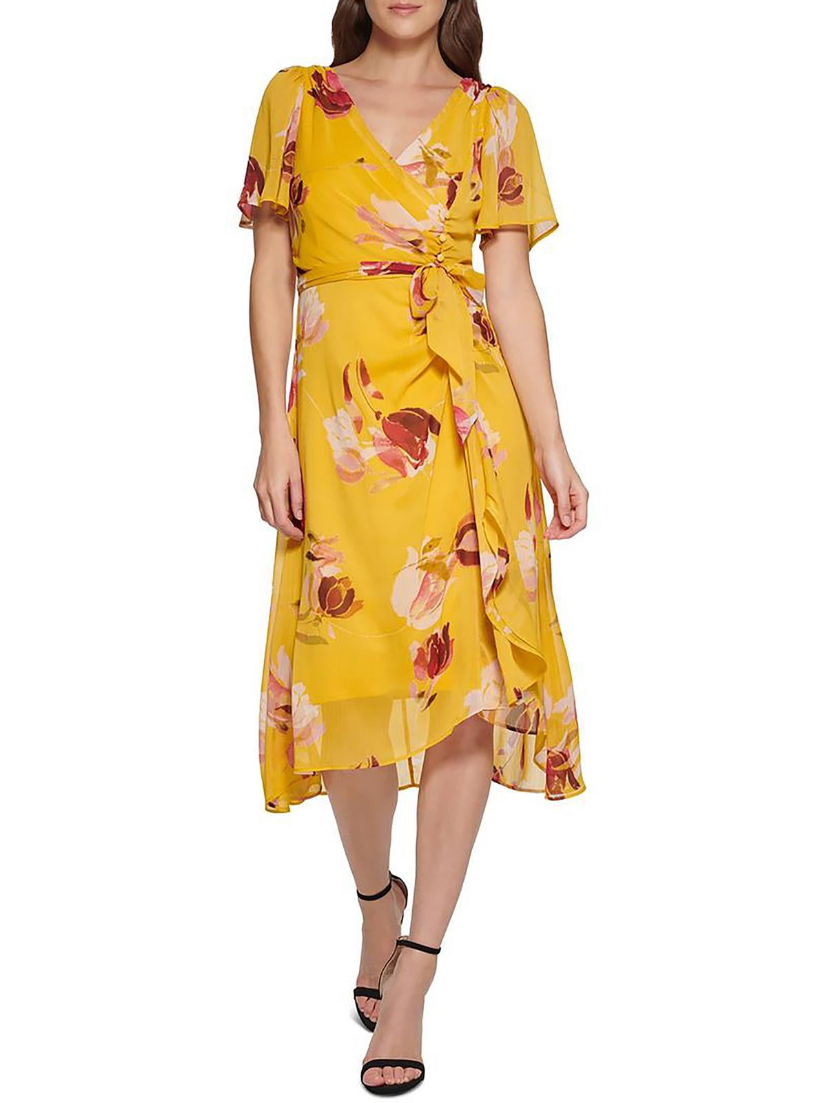DKNY Women's Chiffon Floral Fit and Flare Dress, Midi Length, 100%  Polyester - Walmart.com