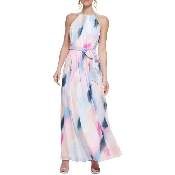 DKNY Womens Chiffon Printed Evening Dress