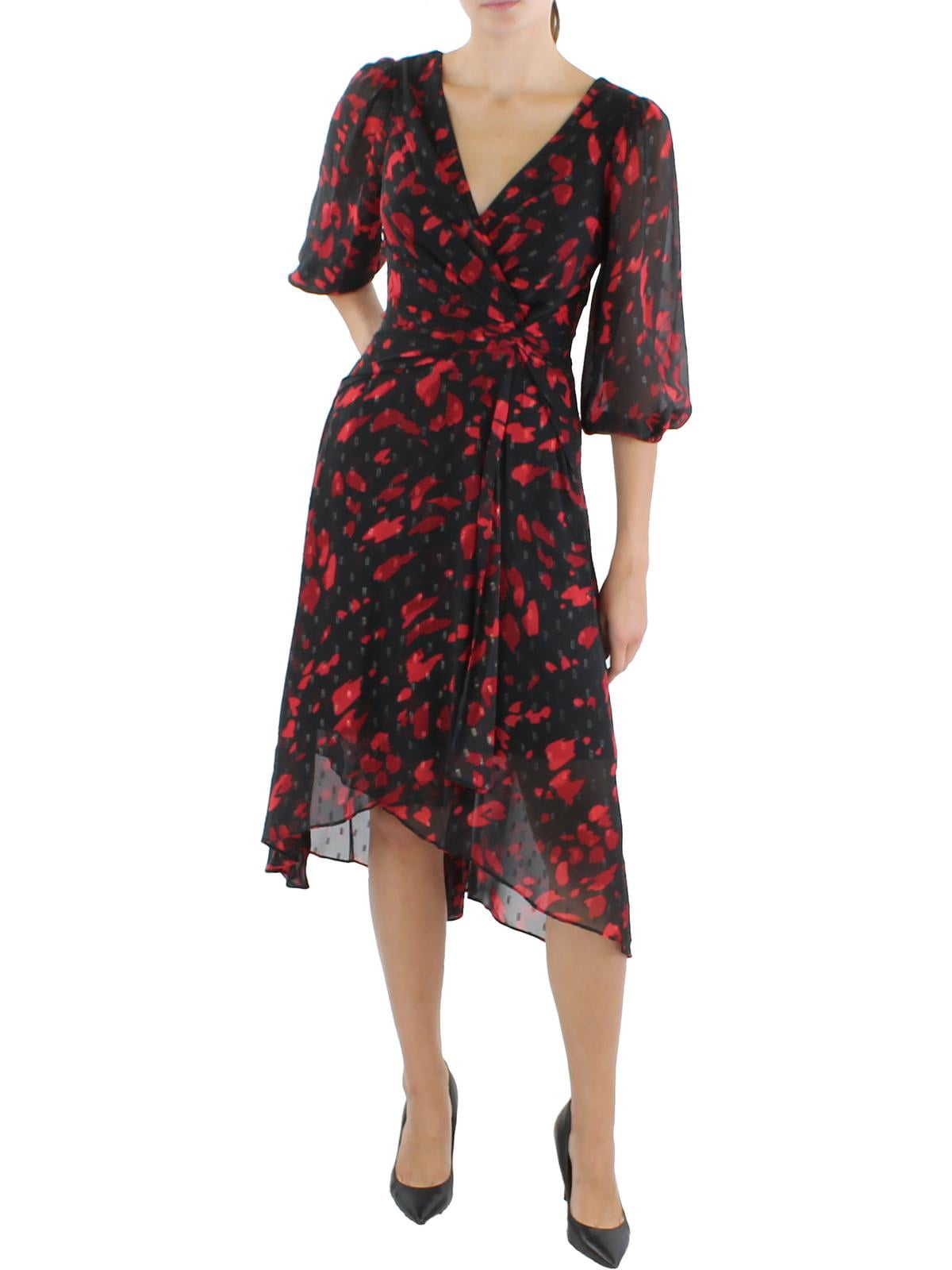 Dina Women Premium Chiffon Red Midi Dress