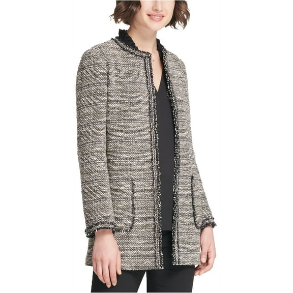 DKNY Womens Collarless Jacket, Grey, 4