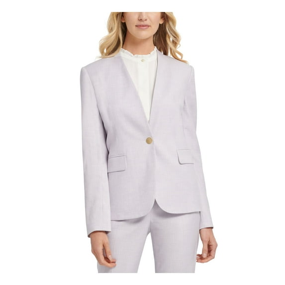 DKNY Women's Striped Collarless One-Button Blazer (2, Lavender)