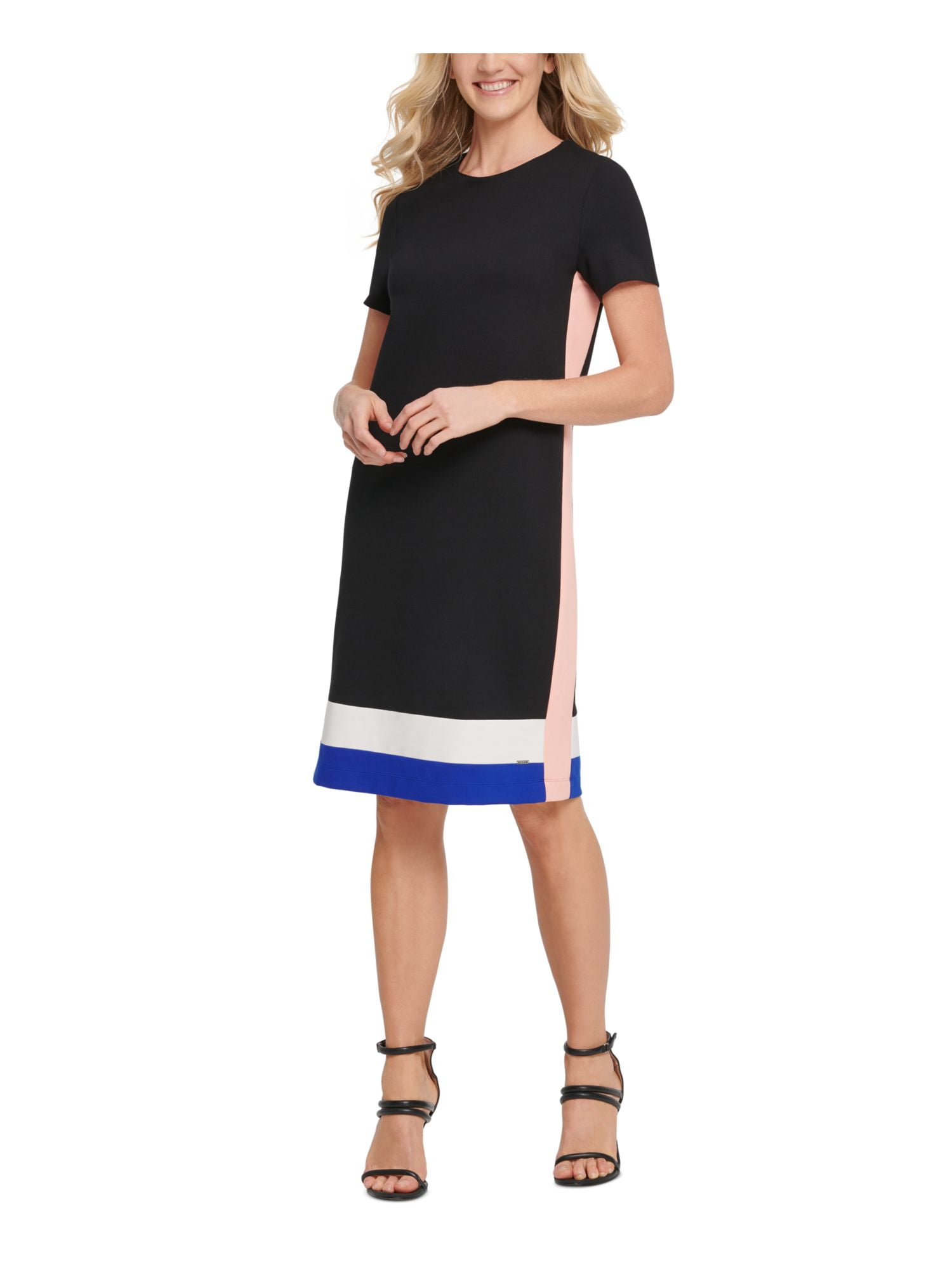 DKNY Womens Colorblock Knee-Length T-Shirt Dress Black M