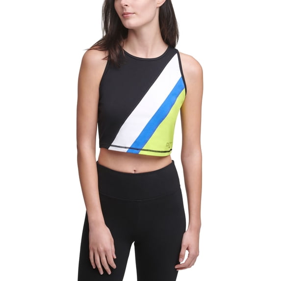 DKNY Womens Colorblocked Crop Top,Blackelectric Blue,X-Large