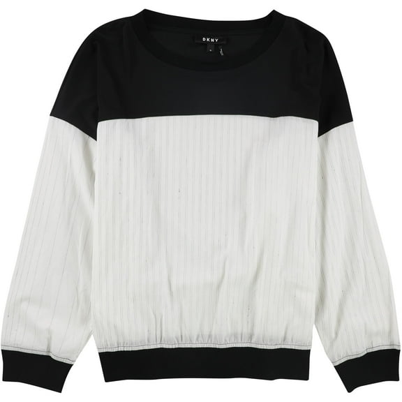 DKNY Womens Colorblocked Pullover Blouse, White, X-Large