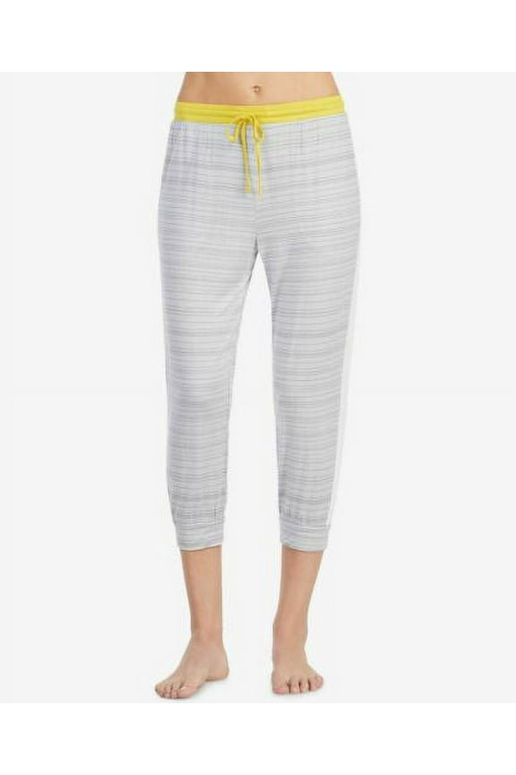 Womens Contrast Band Cropped Pajama Pants Gray Print XL