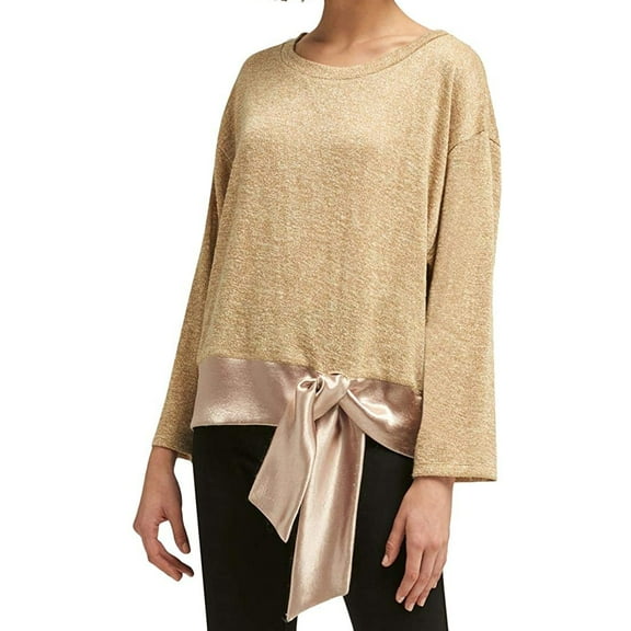 DKNY Womens Contrast Tie Hem Metallic Sweater;X-Small