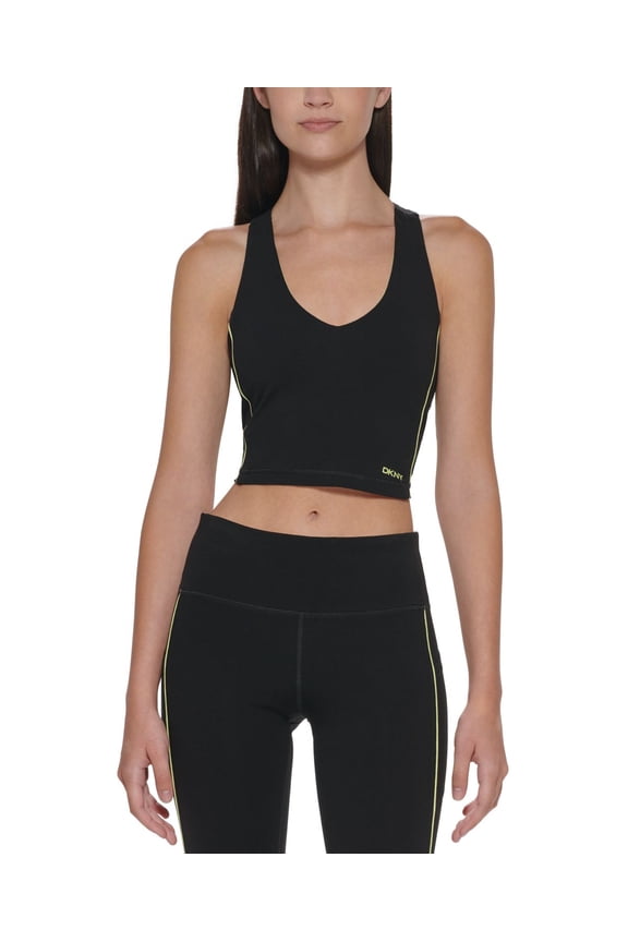 Womens Contrast-Trim Cropped Tank Top,Sunny Lime,Small