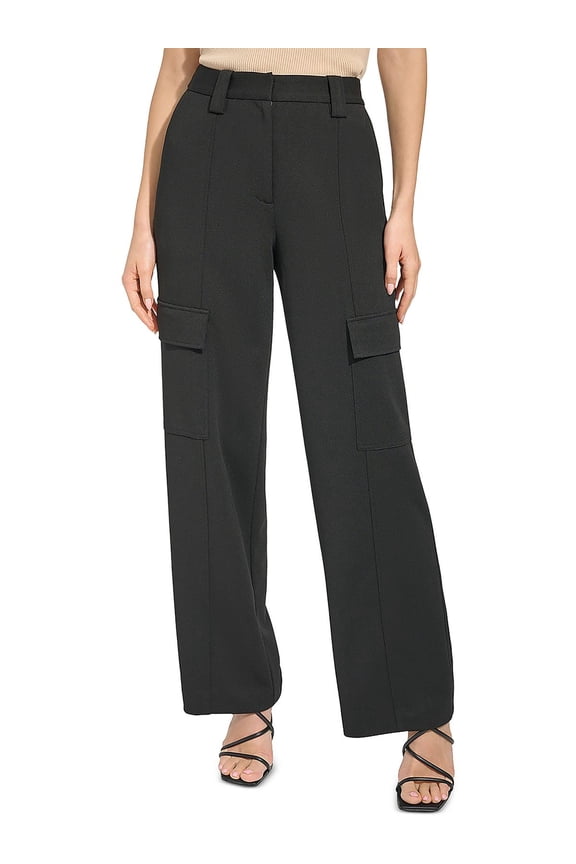 Womens Crepe Mid-Rise Wide Leg Pants