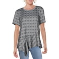 thumbnail image 1 of DKNY Womens Crewneck Check Print Top Gray L, 1 of 3