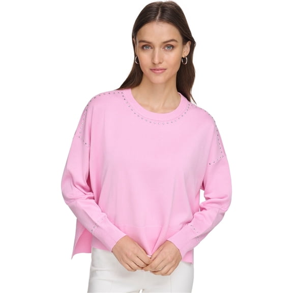 DKNY Womens Crewneck Pullover Sweater, Pink, X-Large