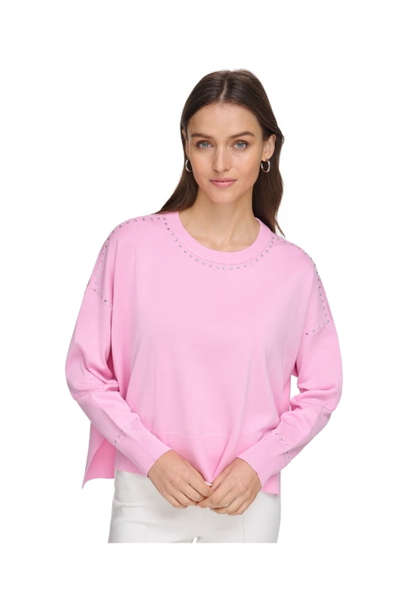 Womens Crewneck Pullover Sweater, Pink, X-Large