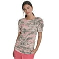 thumbnail image 1 of DKNY Womens Crewneck Ruched-Sleeve Lt Fatig M S, 1 of 1