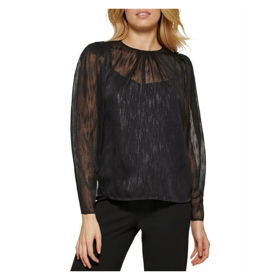 DKNY Womens Crewneck Textured Blouse