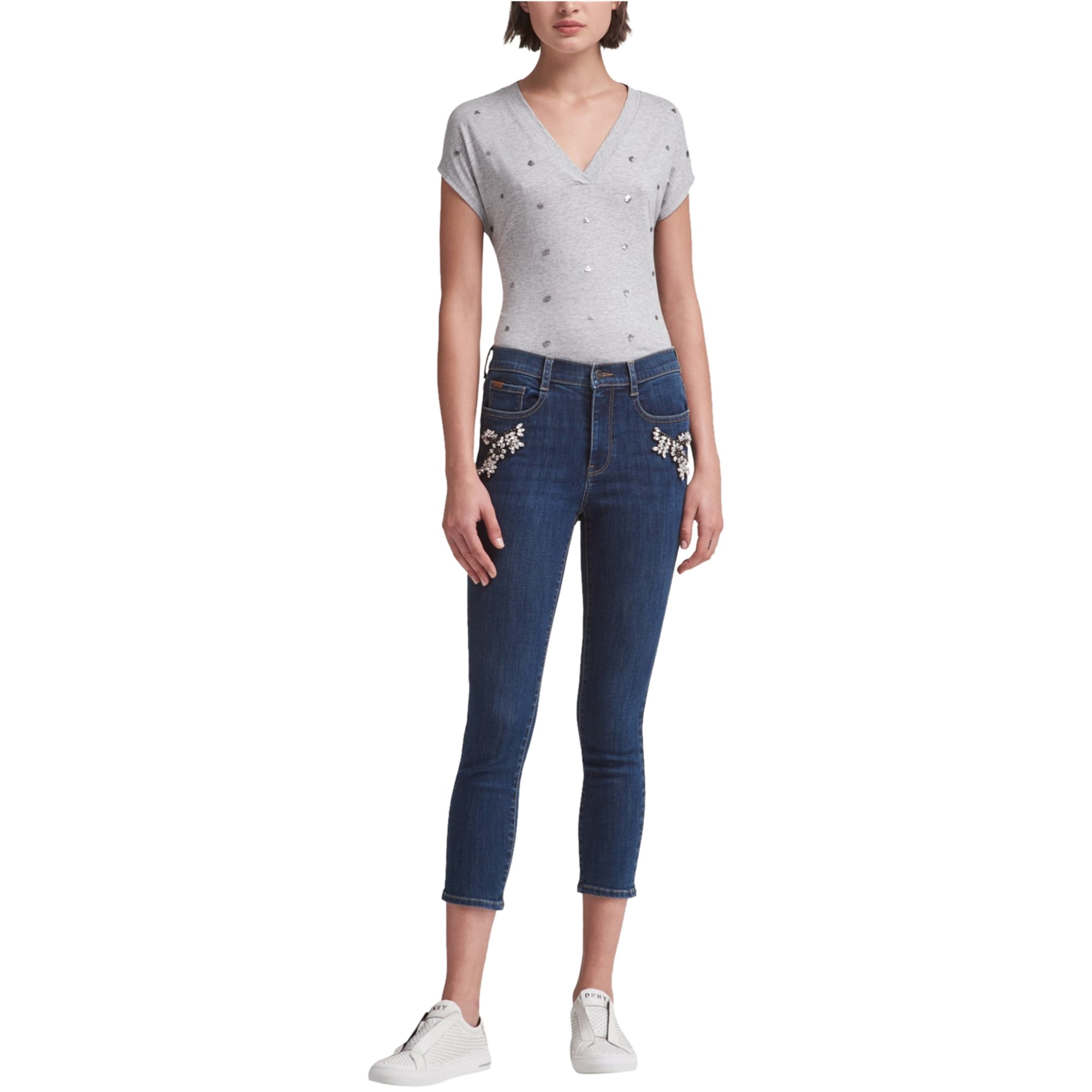 DKNY Womens Blue Embellished Skinny Jeans Size: 25 Waist