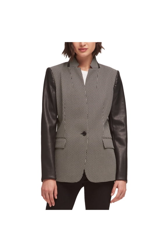 Womens Faux Leather Blazer Jacket, Black, X-Small