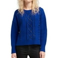 thumbnail image 1 of DKNY Womens Faux Leather Detail Pullover Sweater, Blue, Large, 1 of 2