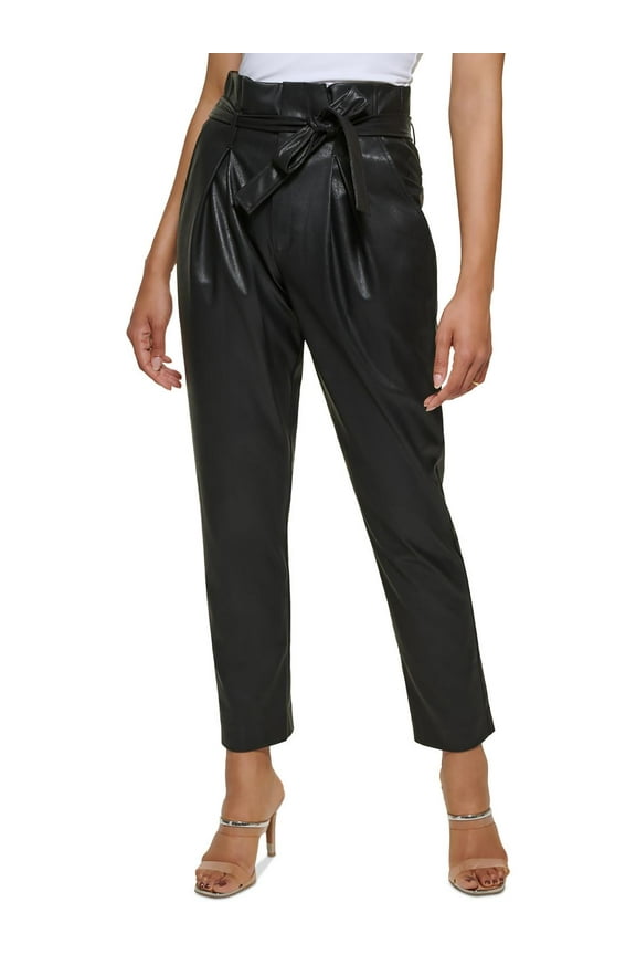 Womens Faux-Leather High-Rise Ankle Pants