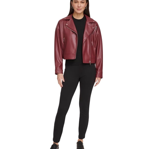 Women's Faux-Leather Moto Jacket Cabernet M