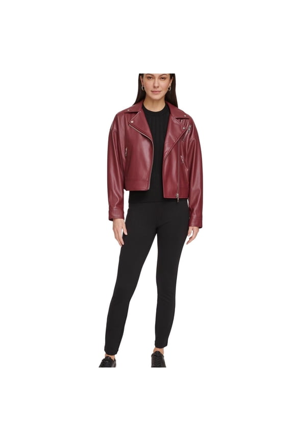 Women's Faux-Leather Moto Jacket Cabernet M