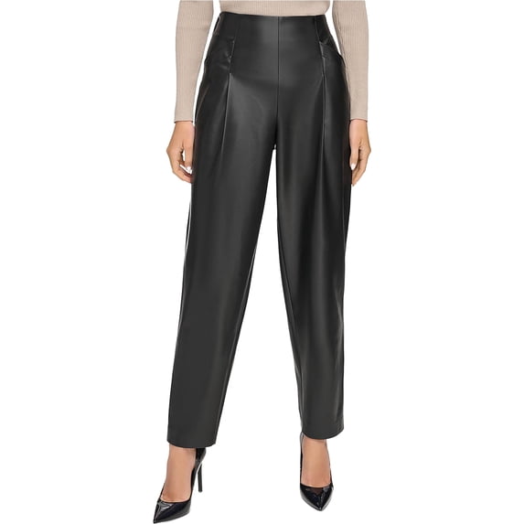 DKNY Womens Faux Leather Pull On High Rise Dress Pants, Black, Medium
