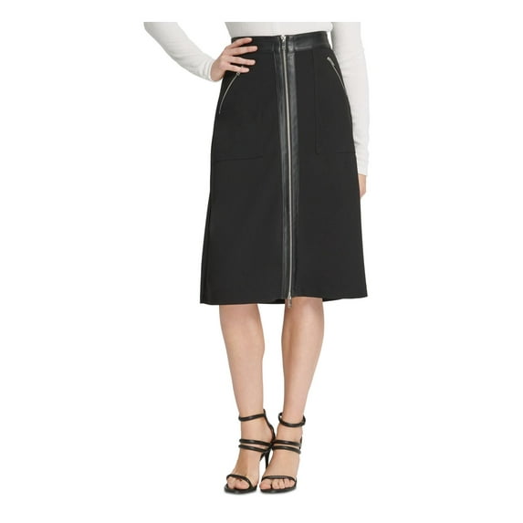 DKNY Womens Faux Leather Trim Midi Skirt
