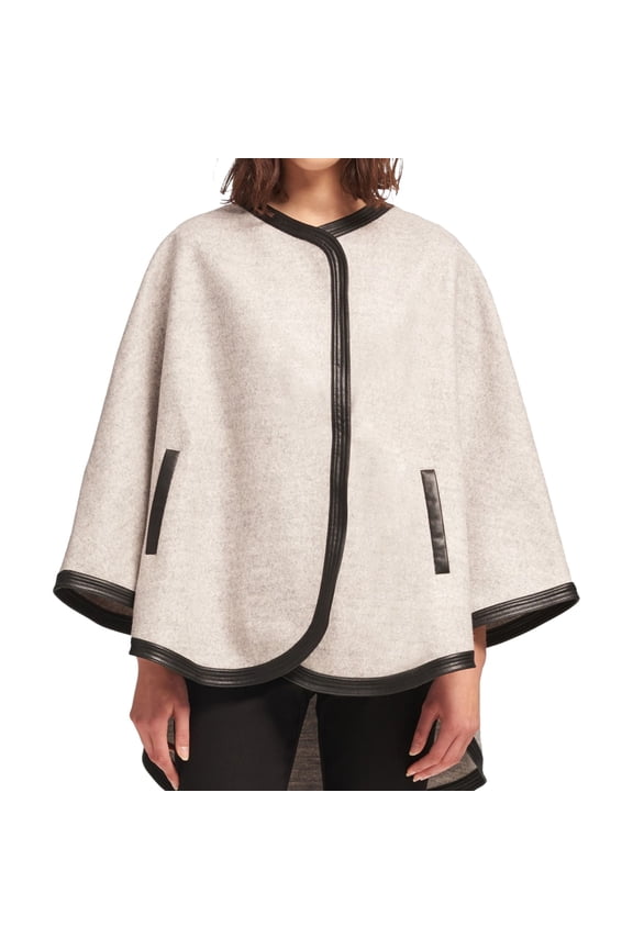 Womens Faux Leather Trim Poncho Jacket, Grey, Small