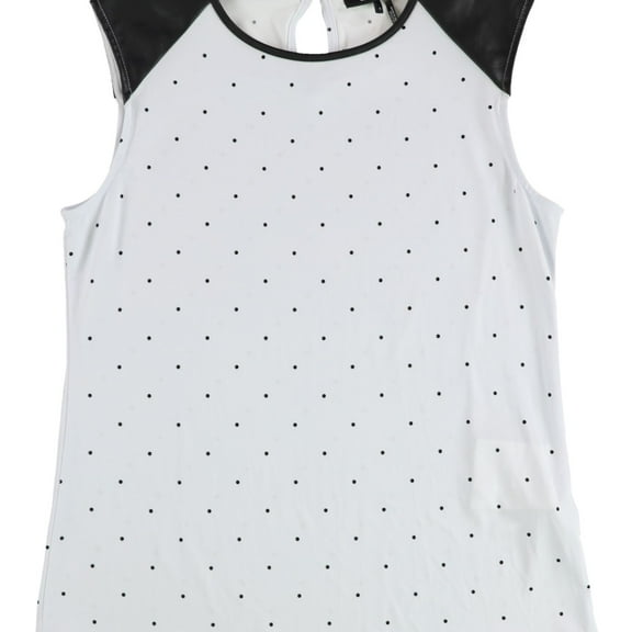 DKNY Womens Faux Leather Trim Pullover Blouse, Blue, Medium