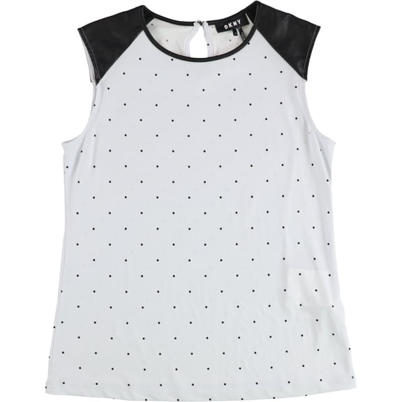 DKNY Womens Faux Leather Trim Pullover Blouse, Blue, Small