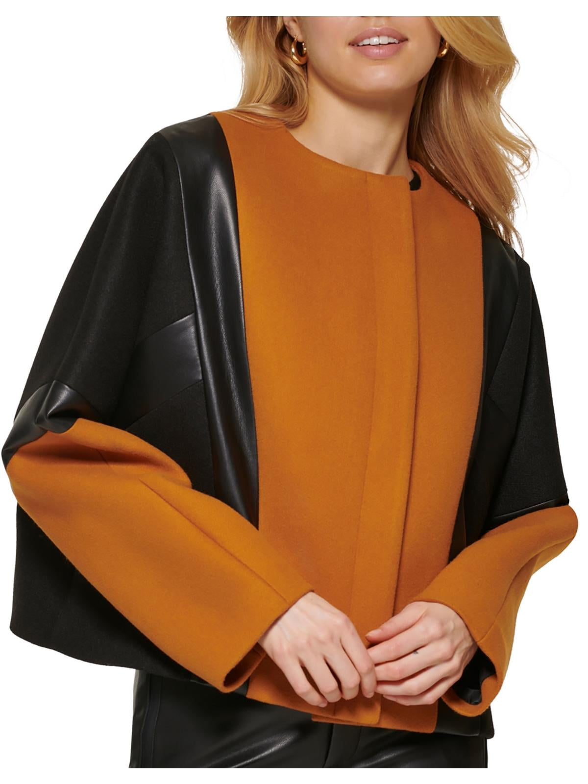 DKNY Womens Faux Leather Trim Short Motorcycle Jacket - Walmart.com