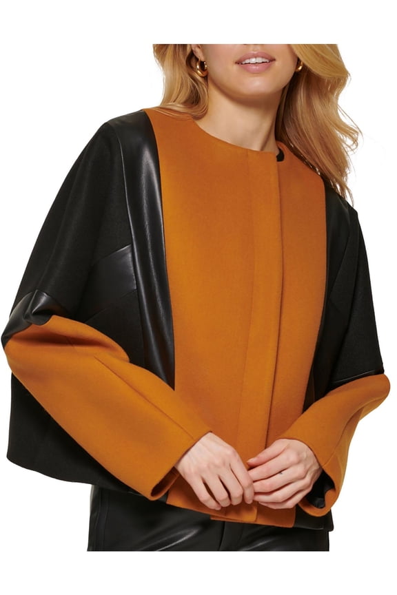 Womens Faux Leather Trim Short Motorcycle Jacket