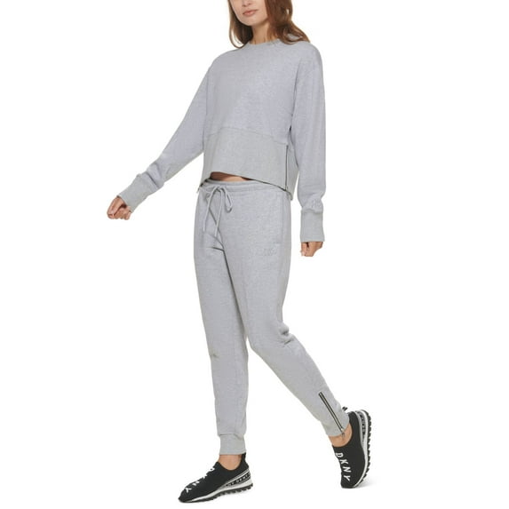 DKNY Womens Fleece Cropped Crew Neck Pullover
