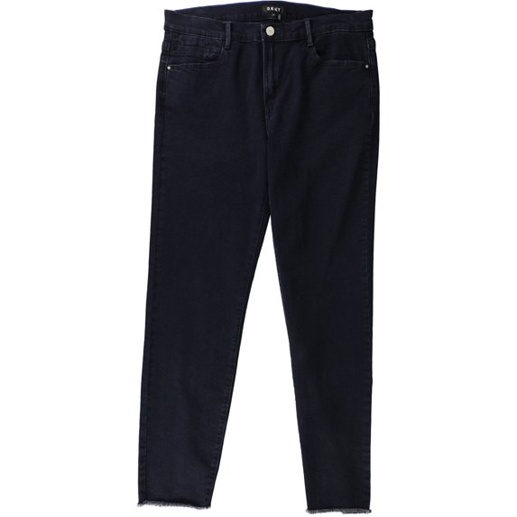 DKNY Womens Frayed Hem Skinny Fit Jeans, Blue, 30 Regular