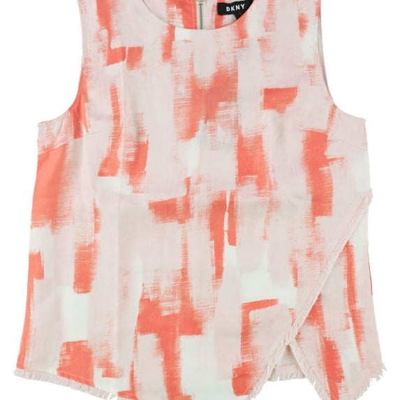 DKNY Womens Fringe-Hem Zip-up Blouse, Pink, Small