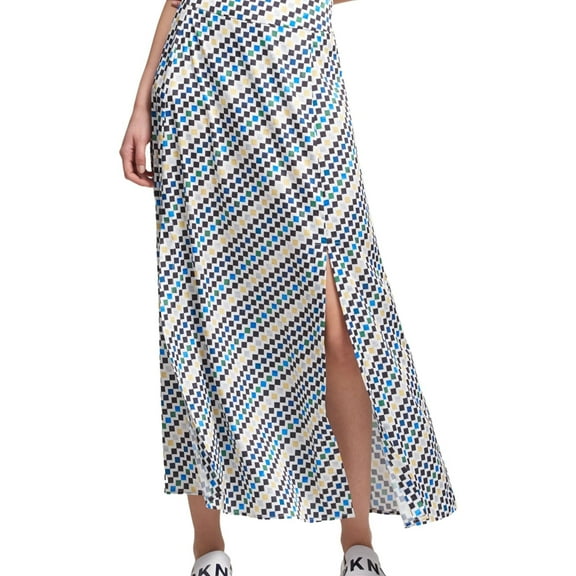 DKNY Womens Geometric Maxi Skirt, White, 12