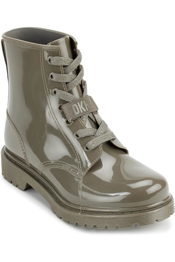 Womens Gray Back Pull-Tab Waterproof Padded Tilly Round Toe Block Heel Lace-Up Rain Boots 8 M