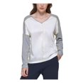 thumbnail image 1 of DKNY Womens Gray Color Block Long Sleeve V Neck Top XL, 1 of 4