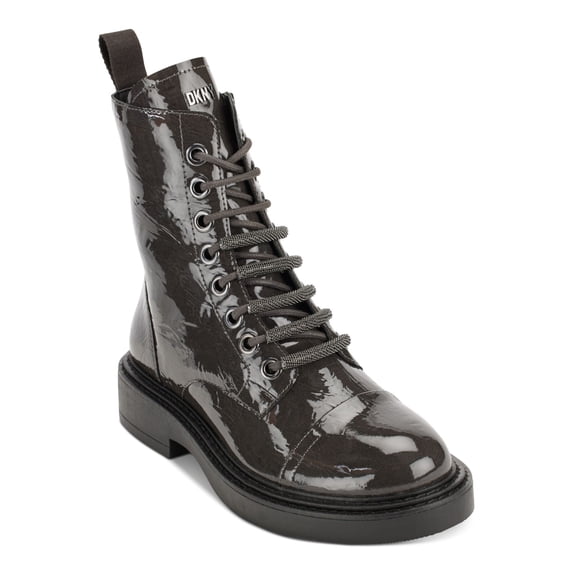 DKNY Womens Gray Metallic Malaya Almond Toe Block Heel Lace-Up Combat Boots 6.5 M