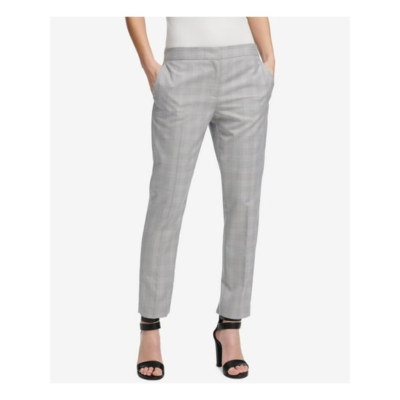 DKNY Womens Gray Plaid Straight leg Pants 18