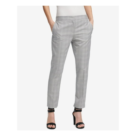 DKNY Womens Gray Plaid Straight leg Pants 18