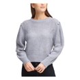 thumbnail image 1 of DKNY Womens Gray Sequined Puffed Shoulders Long Sleeve Jewel Neck Sweater XS, 1 of 4