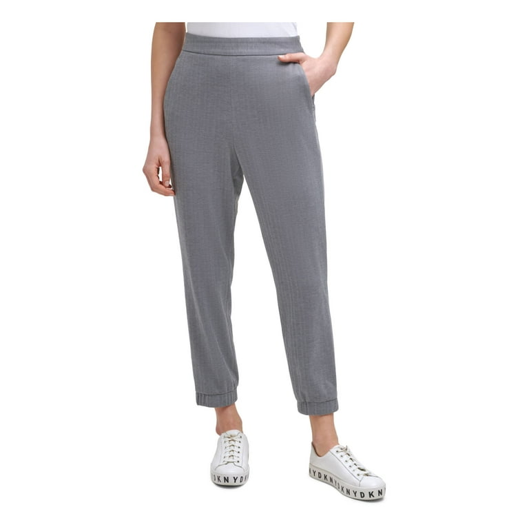 DKNY Womens Gray Stretch Pocketed Pull-on Banded Hem Jogger Herringbone  Pants L