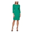 thumbnail image 1 of DKNY Womens Green Zippered Ruched 3/4 Sleeve Boat Neck Above The Knee Wear To Work Sheath Dress 2, 1 of 4