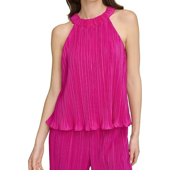 DKNY Womens Textured Halter Top Shirt, Pink, X-Large