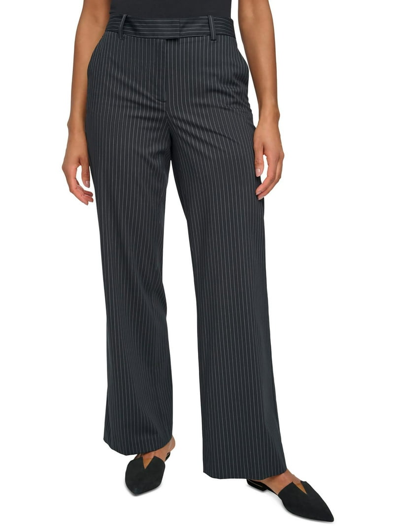 DKNY Womens High Rise Pinstripe Wide Leg Pants - Walmart.com