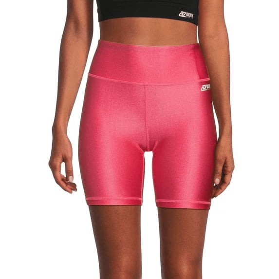 DKNY Womens High Shine High Waist Shorts, Pink, Medium