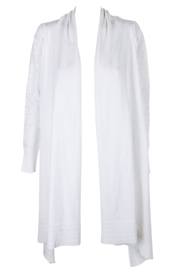 Womens Ivory Asymmetrical-Hem Perforated Draped Cardigan XS-S