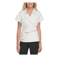 thumbnail image 1 of DKNY Womens Ivory Belted Cap Sleeve Collared Wrap Top M, 1 of 3