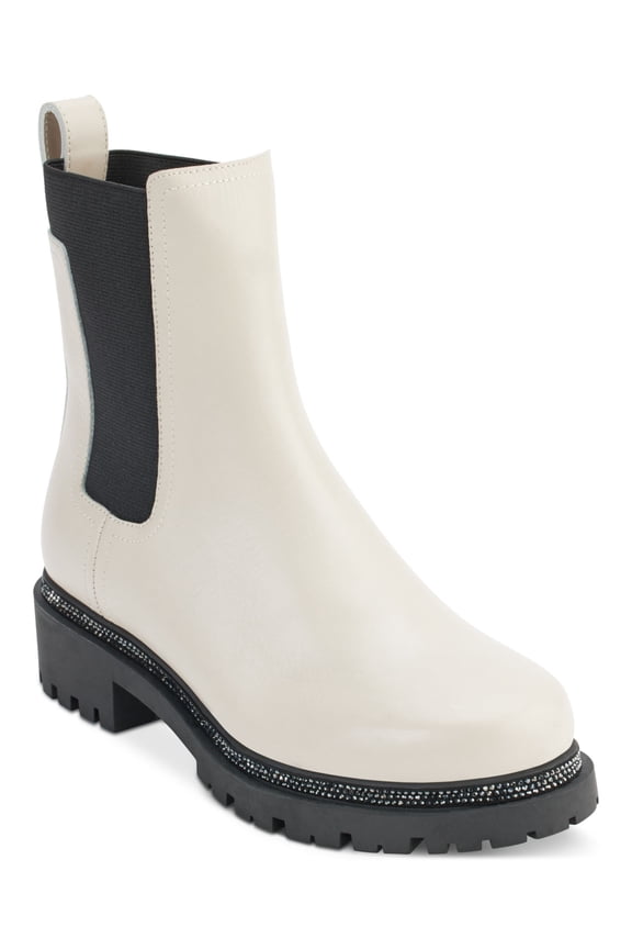 Womens Ivory Pull Tab Rick Round Toe Block Heel Slip On Leather Chelsea 9.5 M